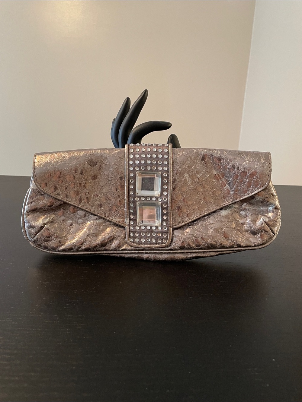 Metallic Clutch with Jewel Accent